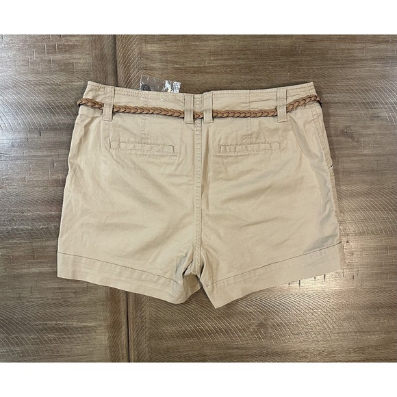 NWT Sonoma Women’s Size 12 Tan Khaki MidRise Belted Modern Short Comfort Stretch - Picture 15 of 16